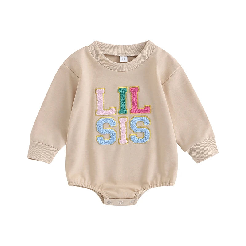 Lioraitiin 0-18M Infant Girl Sweatshirts Bodysuit Letter Embroidery