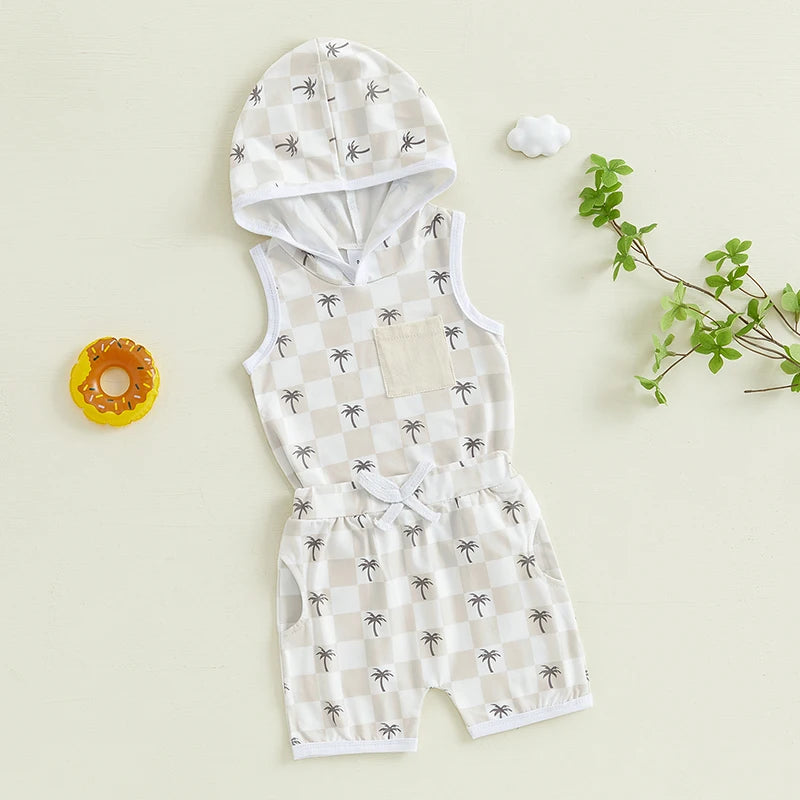 Lioraitiin Toddler Baby Boy Checkered Outfit Tree Print Sleeveless
