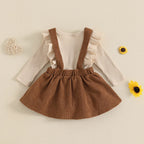 Lioraitiin Baby Girl Outfit Solid Ruffled Long Sleeve Crew Neck