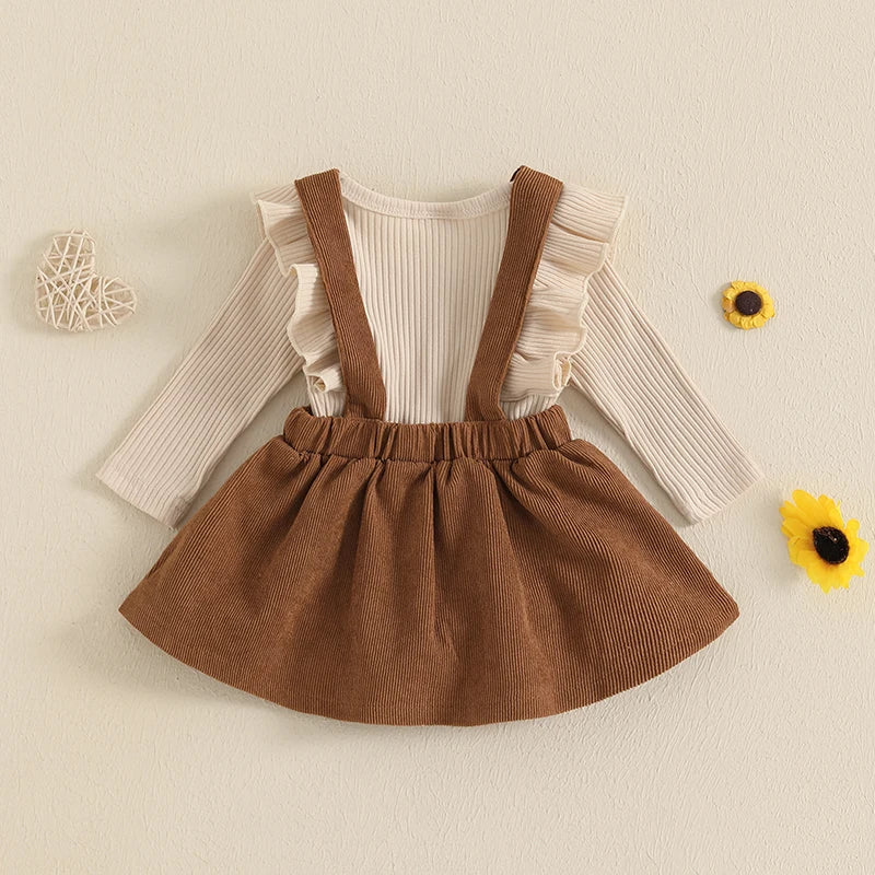 Lioraitiin Baby Girl Outfit Solid Ruffled Long Sleeve Crew Neck