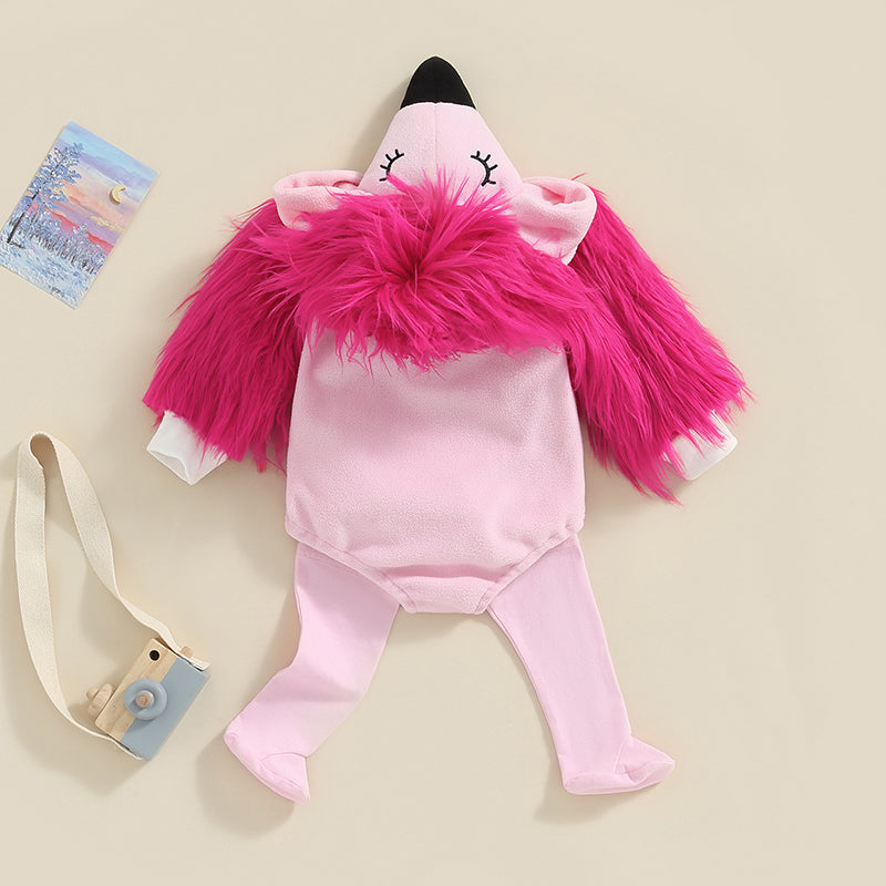 Lioraitiin 0-24M Newborn Baby Girl Flamingo Costume Fuzzy Long Sleeve