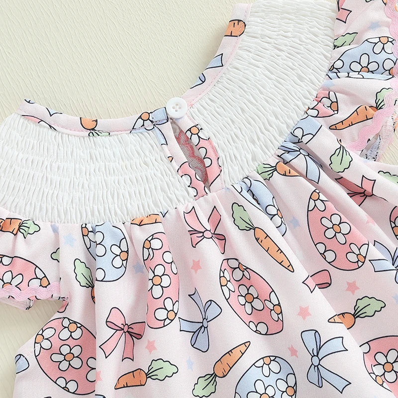 Lioraitiin Toddler Girls Dress Rabbit/Easter Eggs Print Fly Sleeve