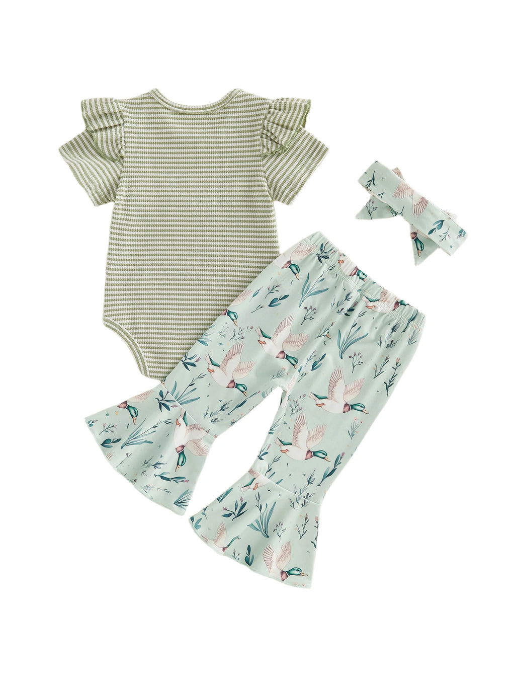 Lioraitiin Baby Girl Outfit Animal Embroidered Striped Crew Neck