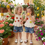 Baby Girls Outfits Floral Strawberry Patch Tank Tops and Ripped Denim