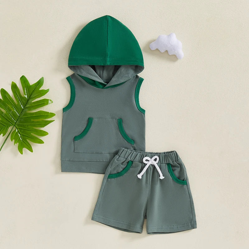 Lioraitiin Toddler Baby Boy Shorts Set Contrast Color Sleeveless