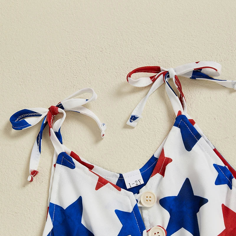Lioraitiin Kid Girl 4th of July Overalls Shorts Bow/Popsicle Print