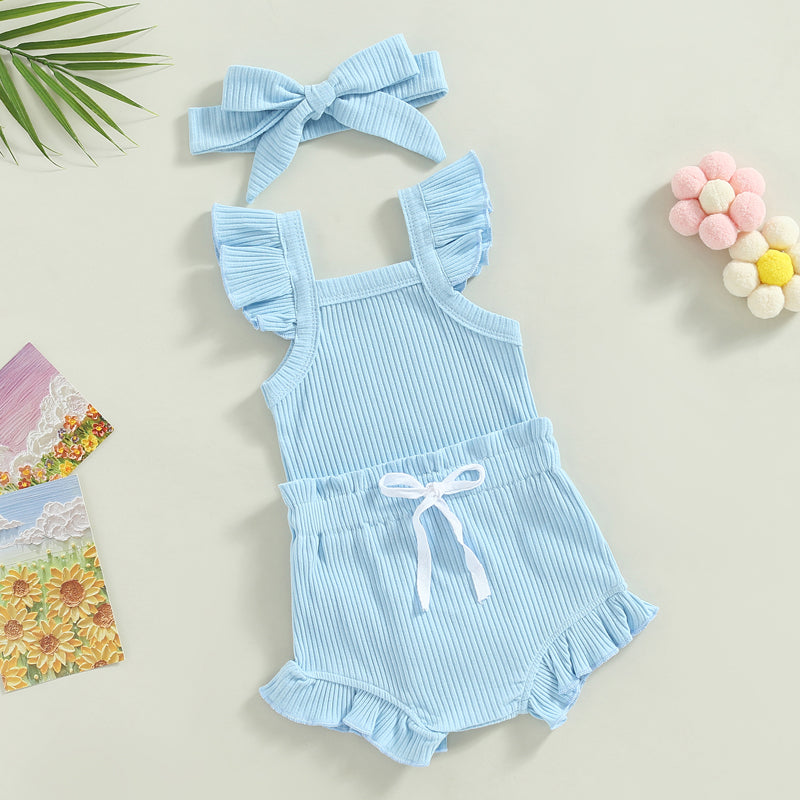 Lioraitiin 0-18M Toddler Girls 3Pcs Fly Sleeve Solid Romper Tops