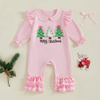 Lioraitiin Baby Girl Christmas Romper Long Sleeve Doll Collar