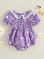 Lioraitiin Infant Baby Girl Romper Puff Short Sleeve Doll Collar