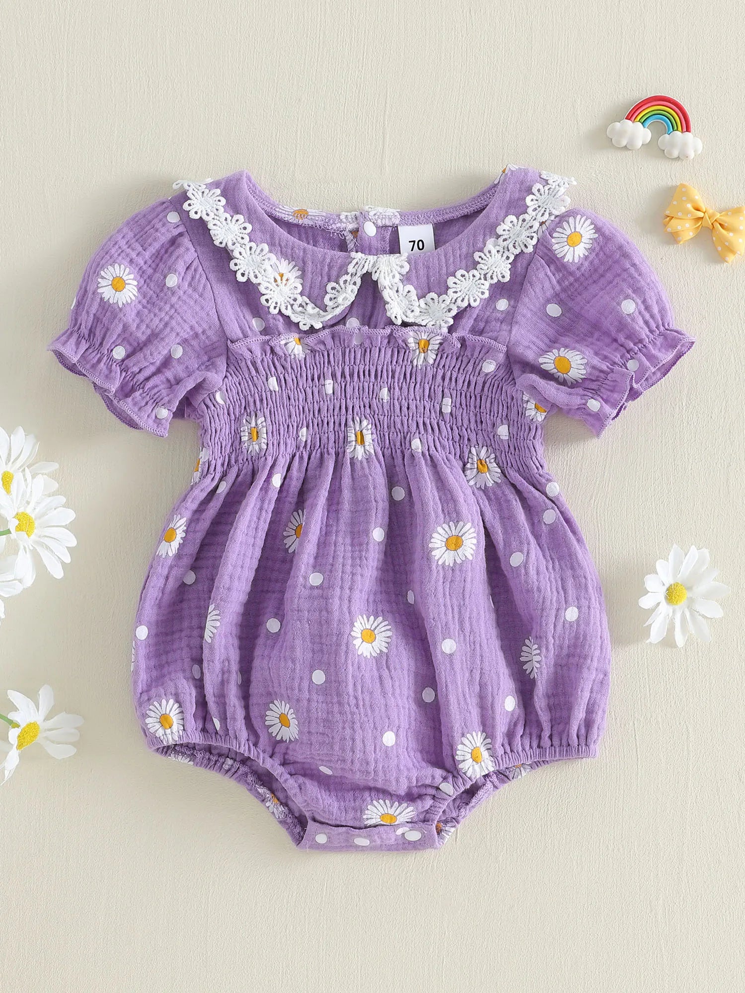 Lioraitiin Infant Baby Girl Romper Puff Short Sleeve Doll Collar
