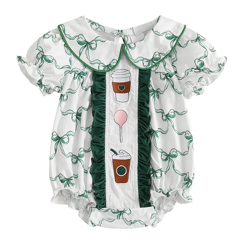 Lioraitiin 0-3Y Newborn Baby Girls Romper Bowknit Print Short Puff