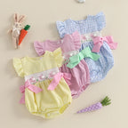 Lioraitiin Baby Girls Rompers Easter Rabbit Embroidery Plaid Fly