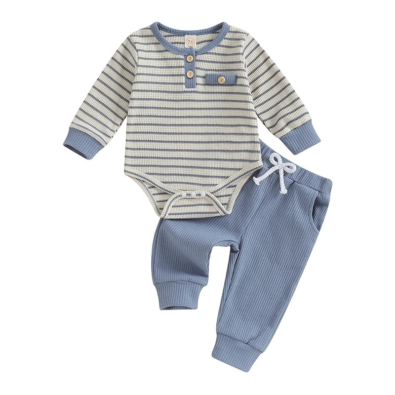 Lioraitiin 0-18M Newborn Baby Boy Girl Waffle Knit Striped Romper