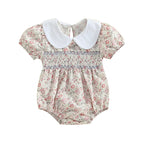 Lioraitiin Newborn Baby Girl Romper Short Sleeve Doll Collar Floral
