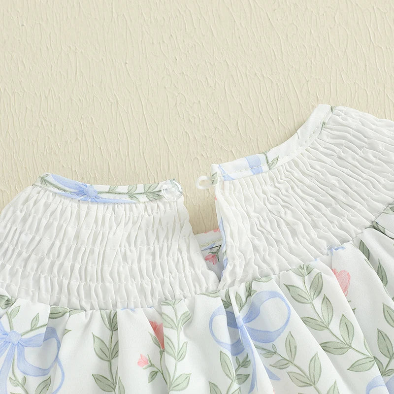 Lioraitiin Baby Girls Romper Fly Sleeve Crew Neck Bow Leaves Print