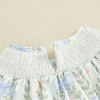 Lioraitiin Baby Girls Romper Fly Sleeve Crew Neck Bow Leaves Print
