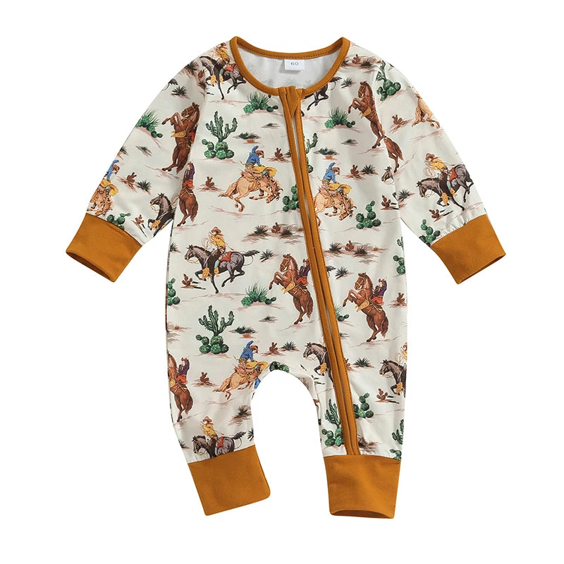 Lioraitiin 0-12M Infant Baby Boys Jumpsuit Long Sleeve Cow/Horse