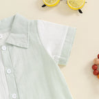 Lioraitiin Baby Boy Jumpsuit Short Sleeve Lapel Collar Stripes Print