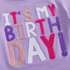 Toddler Girl Birthday Outfit Letter Embroidery Short Sleeve Crew Neck