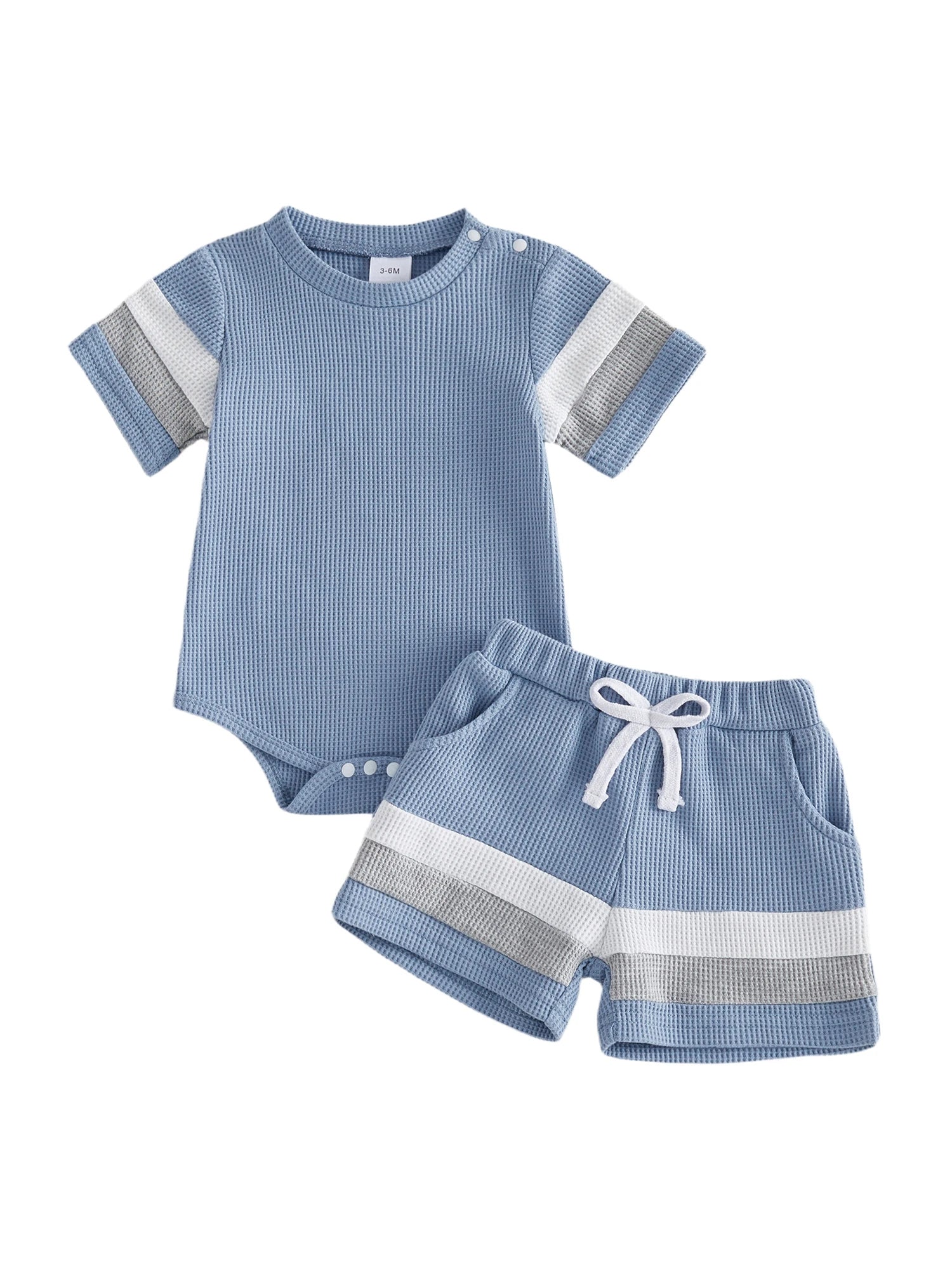 Lioraitiin Baby Boys Sets Fashionable Stripe Trim Short Sleeve Romper