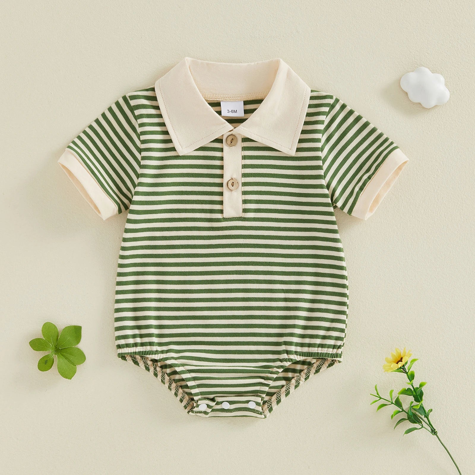 Lioraitiin Baby Boy Romper Fashionable Contrast Color Striped Short