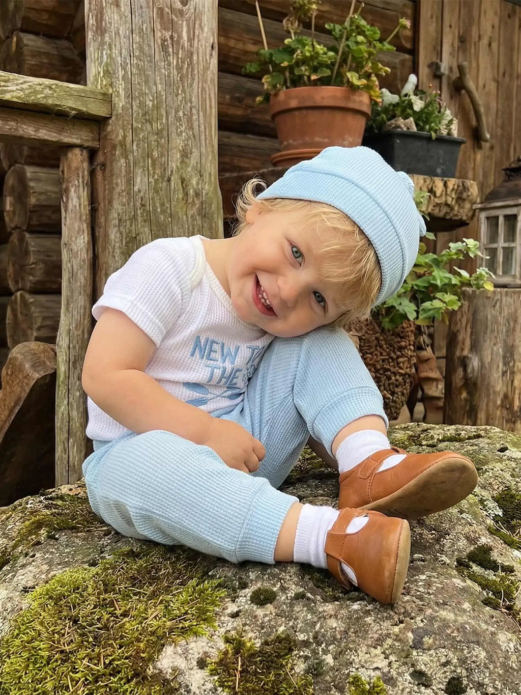 Baby Boys Outfits Letter Embroidery Round Neck Short Sleeve Waffle