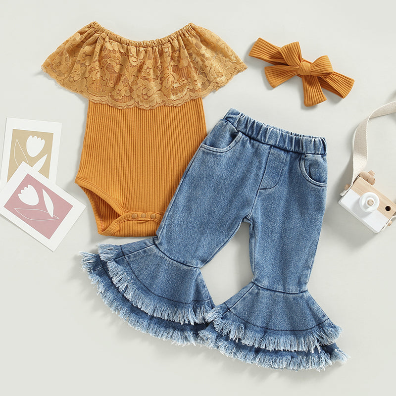 Lioraitiin 0-24M Infant Baby Girls 3Pcs Pants Set Sleeveless Lace