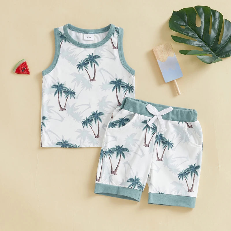 Lioraitiin Toddler Baby Boy Shorts Set Seashell/Tree Tank Tops