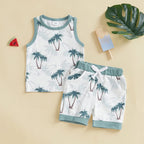 Lioraitiin Toddler Baby Boy Shorts Set Seashell/Tree Tank Tops