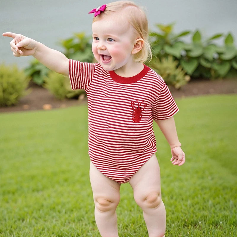 Lioraitiin Newborn Baby Girls Romper Lobster Stripe Pattern Short