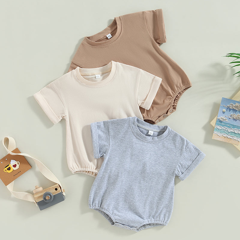 Lioraitiin 0-24M Baby Boys Girls Rompers Solid Short Sleeve O-neck
