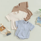 Lioraitiin 0-24M Baby Boys Girls Rompers Solid Short Sleeve O-neck