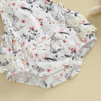 Lioraitiin Baby Girls Easter Outfits Flower Bunny Print Lace Trim
