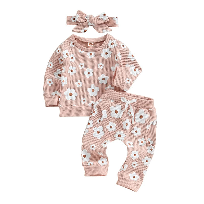 Lioraitiin Infant Baby Girl 2Pcs Set Flower Print Long Sleeve