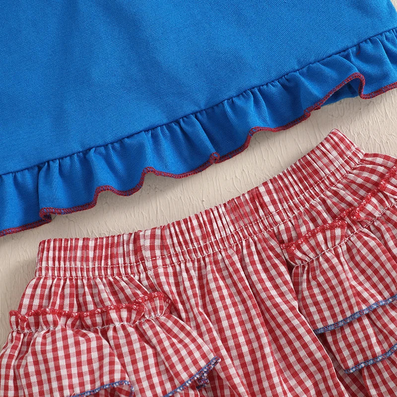 Lioraitiin Baby Girls Independence Day Shorts Sets Short Sleeve Flag