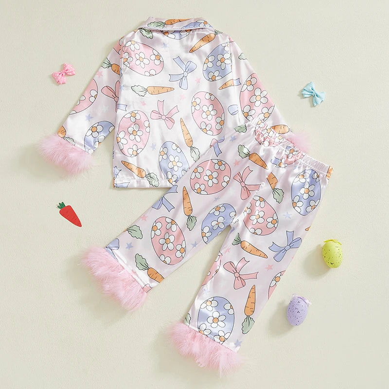 Lioraitiin Toddler Kids Baby Girl Solid Pjs Ruffle Long Sleeve Button