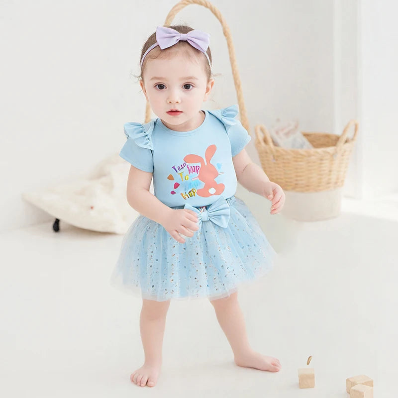 Lioraitiin Baby Girl Easter Outfit Rabbit Letter Print Crew Neck