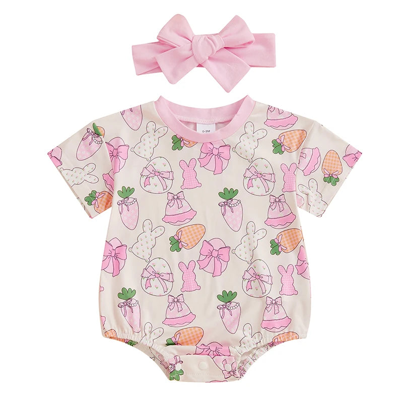 Lioraitiin 0-18M Baby Girl Easter Outfit Short Sleeve Crew Neck