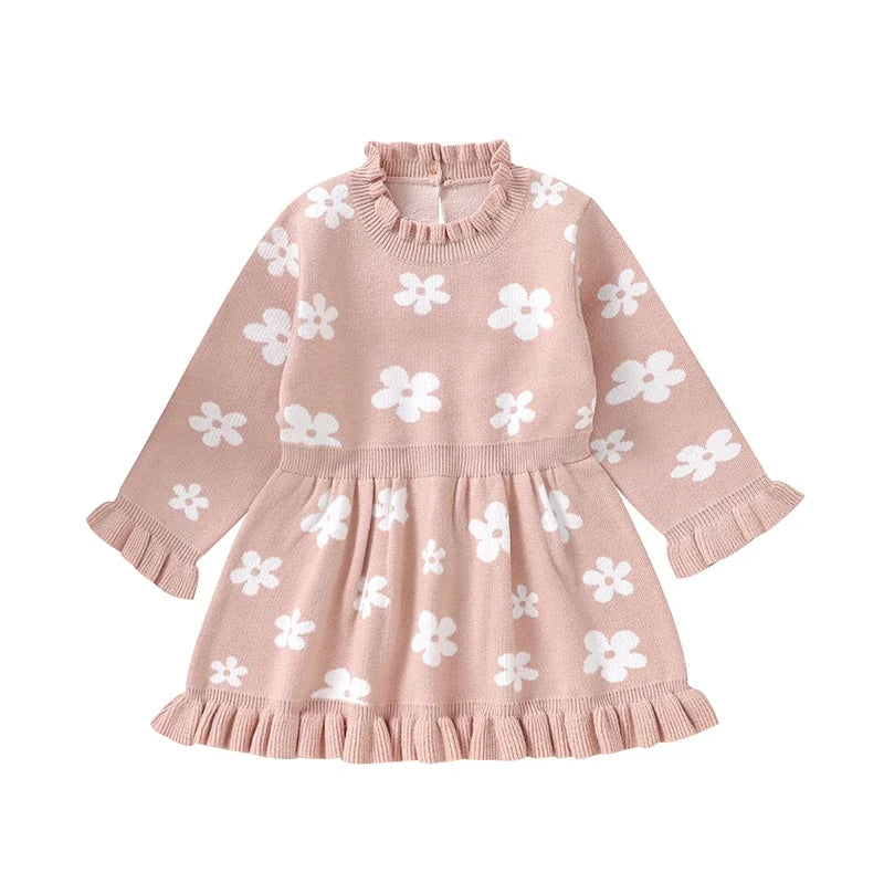 Lioraitiin Toddler Kids Girl Long Sleeve Dress Floral Print Ruffle