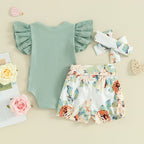 Lioraitiin Baby Girls Shorts Outfits Letter Print Fly Sleeve Romper