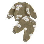 Lioraitiin Toddler Girls Outfits Floral Pattern Fuzzy Long Sleeve