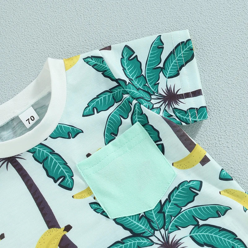 Lioraitiin 0-3Years Toddler Baby Boy 2Pcs Beach Tree Print Short