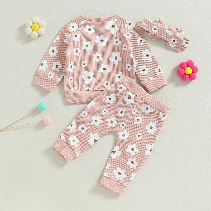 Lioraitiin Infant Baby Girl 2Pcs Set Flower Print Long Sleeve