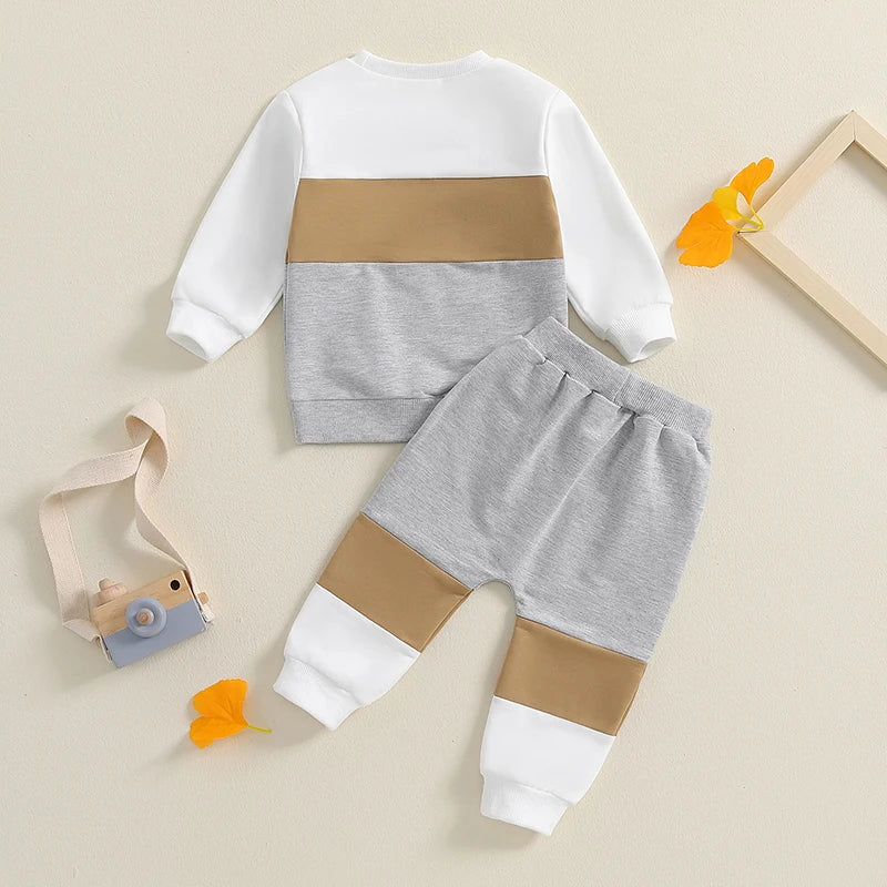 Lioraitiin Toddler Boy Set Contrast Color Long Sleeve Crew Neck
