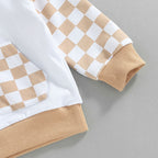 Lioraitiin 0-4Years Girl Boy Outfit 2Pcs Set Plaid Long Sleeve Hoodie