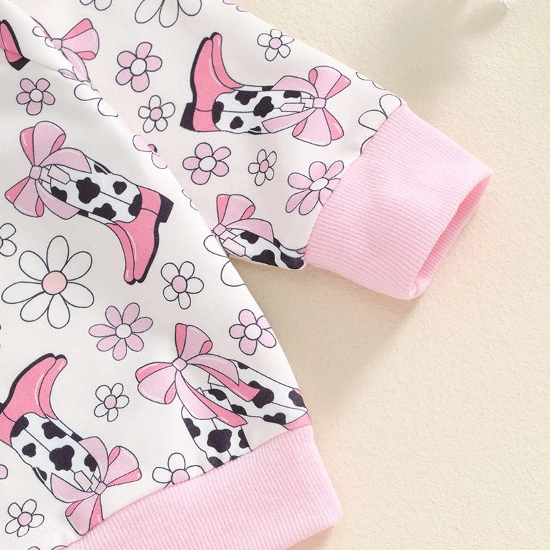 Lioraitiin Baby Girls 2Pcs Outfit, Flower Boots Print Long Sleeve