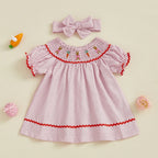 Lioraitiin Toddler Girls Easter Dress Rabbit Carrot Embroidery Short