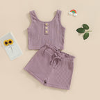 Lioraitiin 0-8Years Kid Girls 2Pcs Pants Suit Sleeveless Knitting