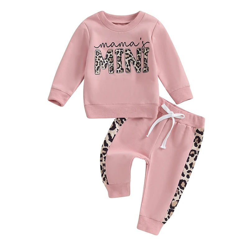 Lioraitiin 0-3Y Newborn Baby Girls Set Letter & Leopard Print Long