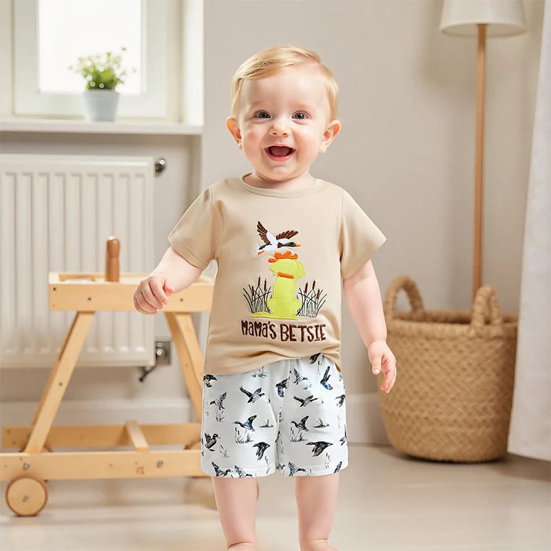 Lioraitiin Toddler Baby Boy Duck Outfit Short Sleeve T-shirts Elastic